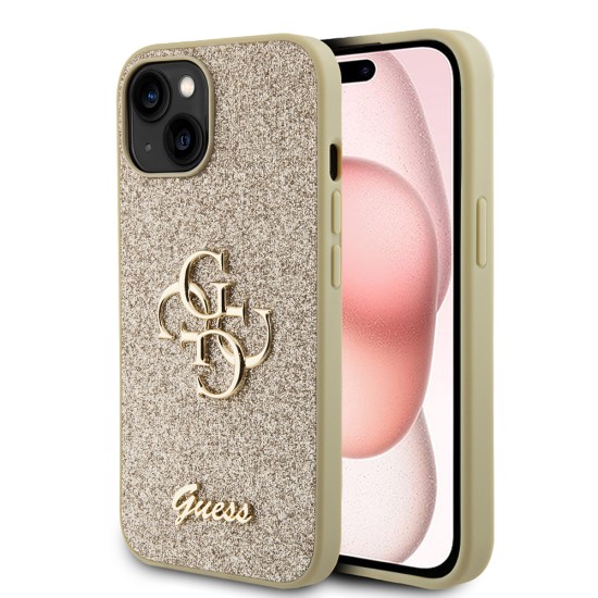 Husa pentru iPhone 15 / iPhone 14 / iPhone 13 - Guess Glitter Script Big 4G (GUHCP15SHG4SGD) - Gold