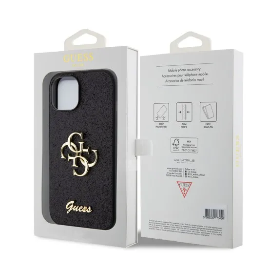 Husa pentru iPhone 15 / iPhone 14 / iPhone 13 - Guess Glitter Script Big 4G (GUHCP15SHG4SGK) - Black Husa pentru iPhone 15 / iPhone 14 / iPhone 13 - Guess Glitter Script Big 4G (GUHCP15SHG4SGK) - Black