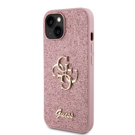 Husa pentru iPhone 15 / iPhone 14 / iPhone 13 - Guess Glitter Script Big 4G (GUHCP15SHG4SGP) - Pink