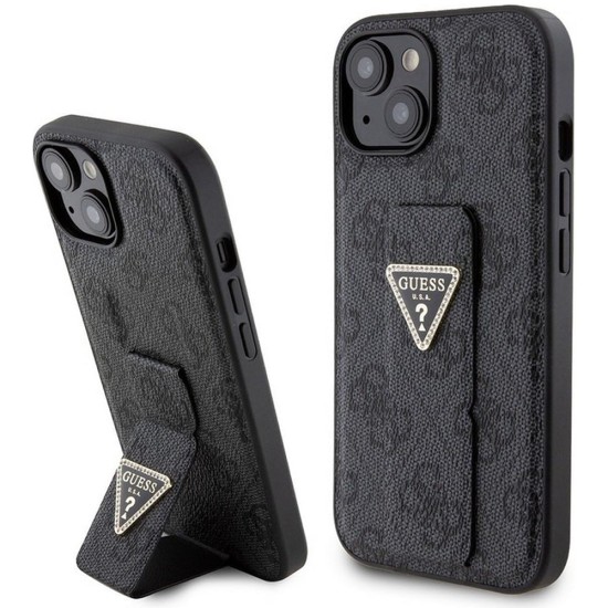 Husa pentru iPhone 15 / iPhone 14 / iPhone 13 - Guess Grip Stand 4G Triangle Strass (GUHCP15SPGS4TDK) - Black