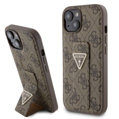 Husa pentru iPhone 15 / iPhone 14 / iPhone 13 - Guess Grip Stand 4G Triangle Strass (GUHCP15SPGS4TDW) - Brown Husa pentru iPhone 15 / iPhone 14 / iPhone 13 - Guess Grip Stand 4G Triangle Strass (GUHCP15SPGS4TDW) - Brown