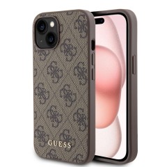 Husa pentru iPhone 15 / iPhone 14 / iPhone 13 - Guess Hardcase 4G Metal Gold Logo (GUHCP15SG4GFBR) - Brown Husa pentru iPhone 15 / iPhone 14 / iPhone 13 - Guess Hardcase 4G Metal Gold Logo (GUHCP15SG4GFBR) - Brown