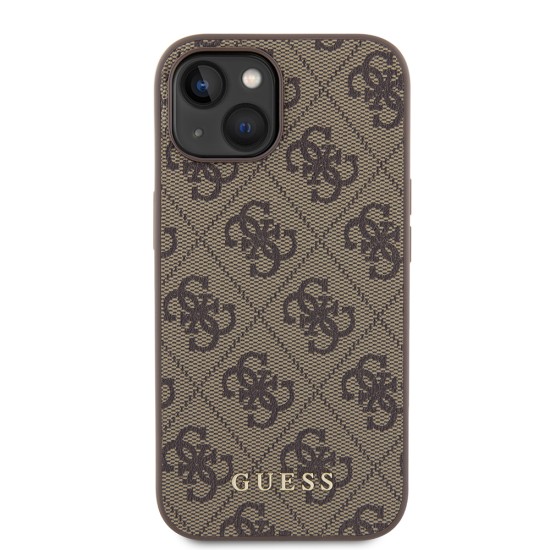 Husa pentru iPhone 15 / iPhone 14 / iPhone 13 - Guess Hardcase 4G Metal Gold Logo (GUHCP15SG4GFBR) - Brown