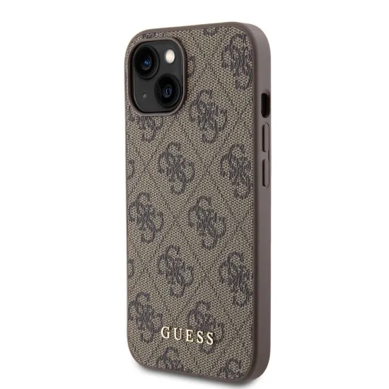 Husa pentru iPhone 15 / iPhone 14 / iPhone 13 - Guess Hardcase 4G Metal Gold Logo (GUHCP15SG4GFBR) - Brown Husa pentru iPhone 15 / iPhone 14 / iPhone 13 - Guess Hardcase 4G Metal Gold Logo (GUHCP15SG4GFBR) - Brown