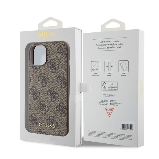 Husa pentru iPhone 15 / iPhone 14 / iPhone 13 - Guess Hardcase 4G Metal Gold Logo (GUHCP15SG4GFBR) - Brown