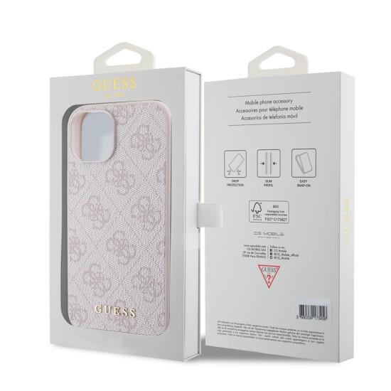 Husa pentru iPhone 15 / iPhone 14 / iPhone 13 - Guess Hardcase 4G Metal Gold Logo (GUHCP15SG4GFPI) - Pink