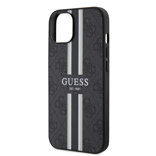 Husa pentru iPhone 15 / iPhone 14 / iPhone 13 - Guess Hardcase 4G Printed Stripes MagSafe (GUHMP15SP4RPSK) - Black