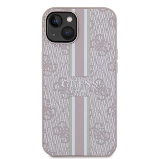 Husa pentru iPhone 15 / iPhone 14 / iPhone 13 - Guess Hardcase 4G Printed Stripes MagSafe (GUHMP15SP4RPSP) - Pink