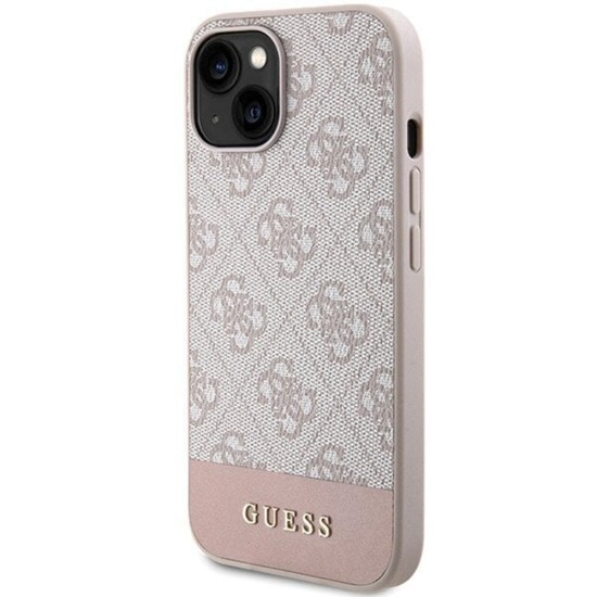 Husa pentru iPhone 15 / iPhone 14 / iPhone 13 - Guess Hardcase 4G Stripe Collection (GUHCP15SG4GLPI) - Pink