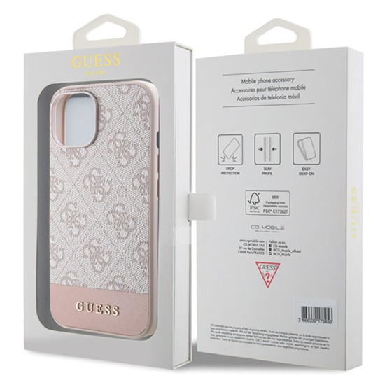 Husa pentru iPhone 15 / iPhone 14 / iPhone 13 - Guess Hardcase 4G Stripe Collection (GUHCP15SG4GLPI) - Pink