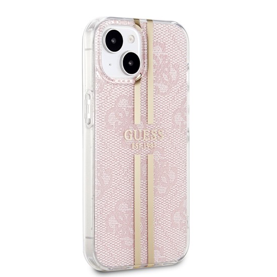 Husa pentru iPhone 15 / iPhone 14 / iPhone 13 - Guess Hardcase IML 4G Gold Stripe (GUHCP15SH4PSEGP) - Pink