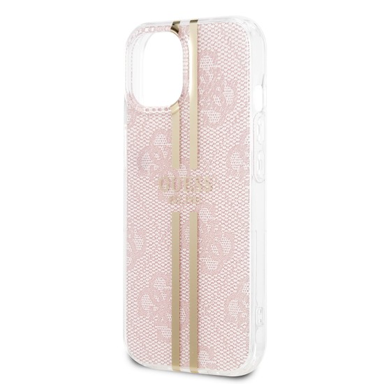 Husa pentru iPhone 15 / iPhone 14 / iPhone 13 - Guess Hardcase IML 4G Gold Stripe (GUHCP15SH4PSEGP) - Pink