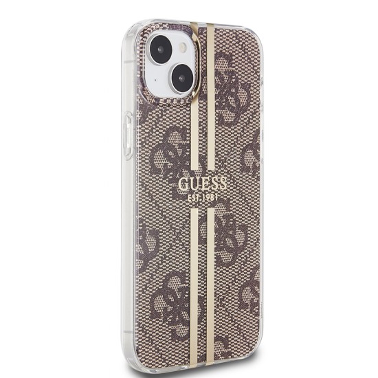 Husa pentru iPhone 15 / iPhone 14 / iPhone 13 - Guess Hardcase IML 4G Gold Stripe (GUHCP15SH4PSEGW) - Brown