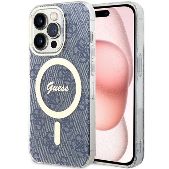 Husa pentru iPhone 15 / iPhone 14 / iPhone 13 - Guess IML 4G MagSafe (GUHMP15SH4STB) - Blue