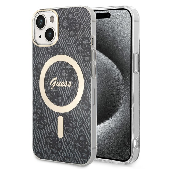 Husa pentru iPhone 15 / iPhone 14 / iPhone 13 - Guess IML 4G MagSafe (GUHMP15SH4STK) - Black