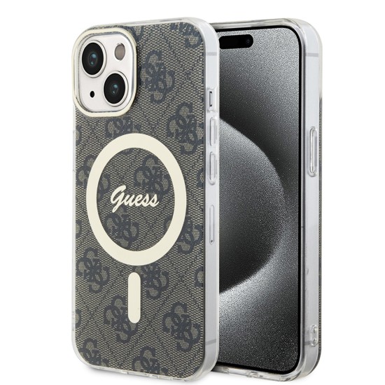 Husa pentru iPhone 15 / iPhone 14 / iPhone 13 - Guess IML 4G MagSafe (GUHMP15SH4STW) - Brown