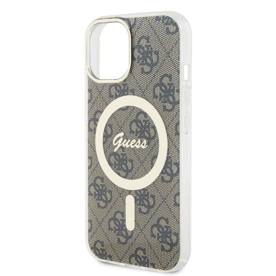 Husa pentru iPhone 15 / iPhone 14 / iPhone 13 - Guess IML 4G MagSafe (GUHMP15SH4STW) - Brown