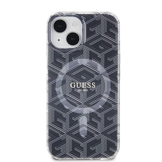 Husa pentru iPhone 15 / iPhone 14 / iPhone 13 - Guess IML GCube MagSafe (GUHMP15SHGCUSTGK) - Black