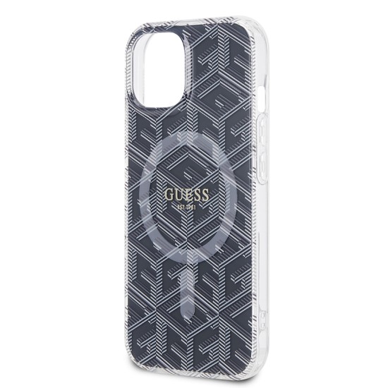 Husa pentru iPhone 15 / iPhone 14 / iPhone 13 - Guess IML GCube MagSafe (GUHMP15SHGCUSTGK) - Black