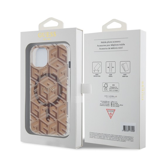 Husa pentru iPhone 15 / iPhone 14 / iPhone 13 - Guess IML GCube MagSafe (GUHMP15SHGCUSTGW) - Brown