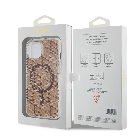 Husa pentru iPhone 15 / iPhone 14 / iPhone 13 - Guess IML GCube MagSafe (GUHMP15SHGCUSTGW) - Brown Husa pentru iPhone 15 / iPhone 14 / iPhone 13 - Guess IML GCube MagSafe (GUHMP15SHGCUSTGW) - Brown