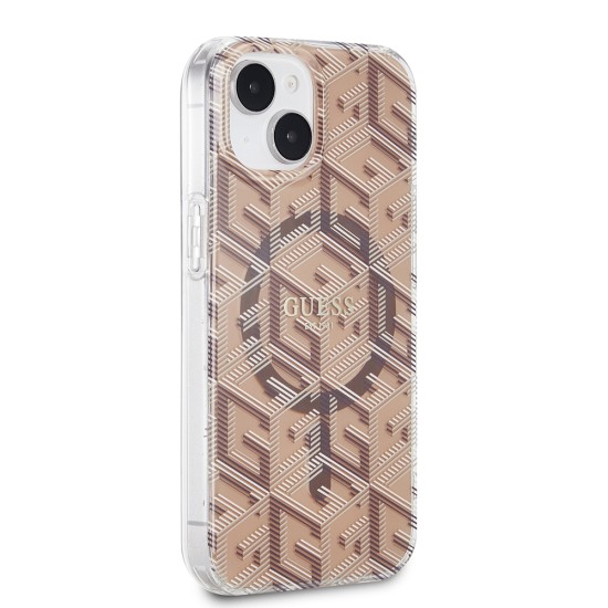 Husa pentru iPhone 15 / iPhone 14 / iPhone 13 - Guess IML GCube MagSafe (GUHMP15SHGCUSTGW) - Brown