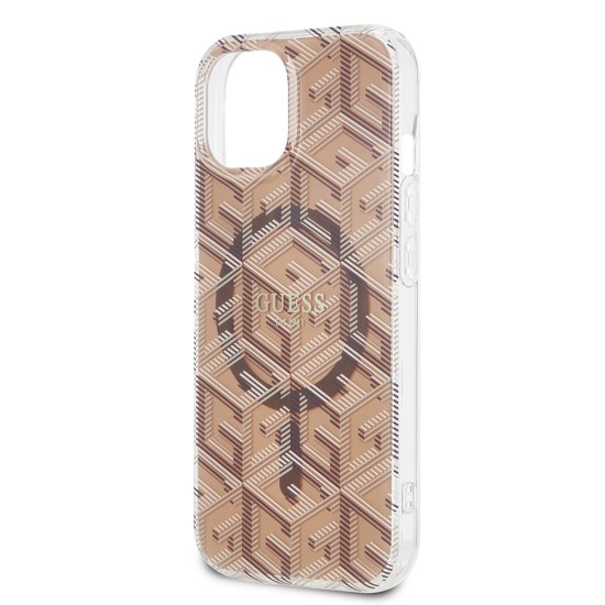 Husa pentru iPhone 15 / iPhone 14 / iPhone 13 - Guess IML GCube MagSafe (GUHMP15SHGCUSTGW) - Brown