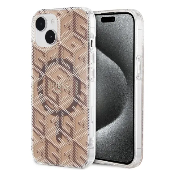 Husa pentru iPhone 15 / iPhone 14 / iPhone 13 - Guess IML GCube MagSafe (GUHMP15SHGCUSTGW) - Brown Husa pentru iPhone 15 / iPhone 14 / iPhone 13 - Guess IML GCube MagSafe (GUHMP15SHGCUSTGW) - Brown