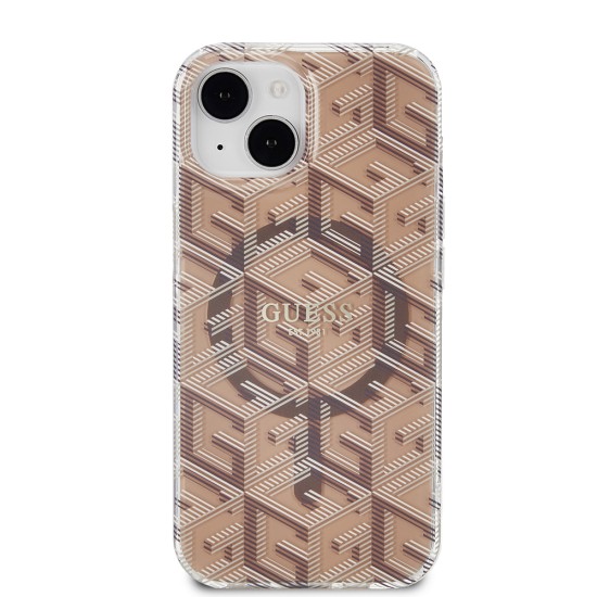 Husa pentru iPhone 15 / iPhone 14 / iPhone 13 - Guess IML GCube MagSafe (GUHMP15SHGCUSTGW) - Brown