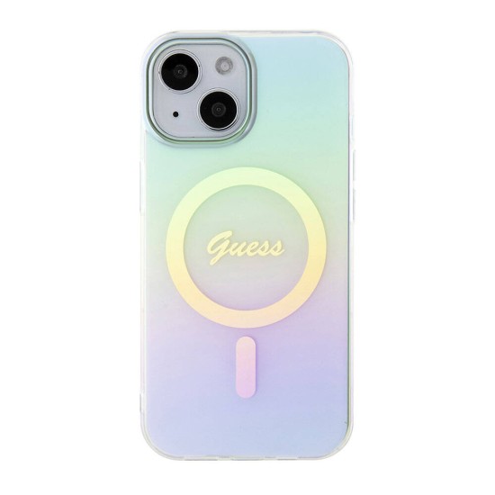 Husa pentru iPhone 15 / iPhone 14 / iPhone 13 - Guess IML Iridescent MagSafe (GUHMP15SHITSQ) - Turquoise