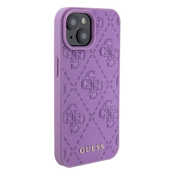 Husa pentru iPhone 15 / iPhone 14 / iPhone 13 - Guess Leather 4G Stamped (GUHCP15SP4EPMU) - Light Purple