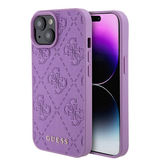 Husa pentru iPhone 15 / iPhone 14 / iPhone 13 - Guess Leather 4G Stamped (GUHCP15SP4EPMU) - Light Purple