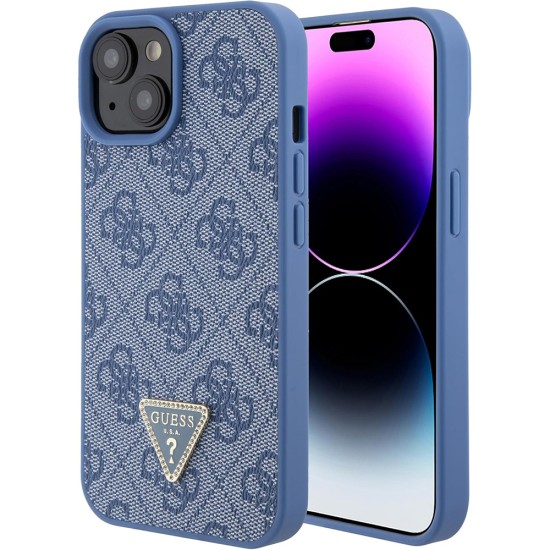 Husa pentru iPhone 15 / iPhone 14 / iPhone 13 - Guess Leather 4G Triangle Strass (GUHCP15SP4TDPB) - Blue