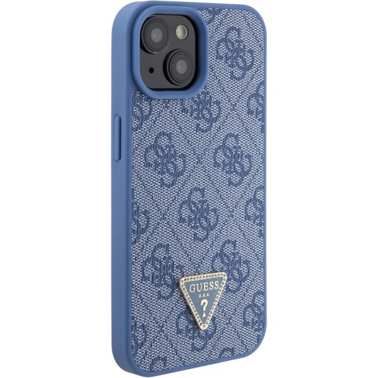 Husa pentru iPhone 15 / iPhone 14 / iPhone 13 - Guess Leather 4G Triangle Strass (GUHCP15SP4TDPB) - Blue