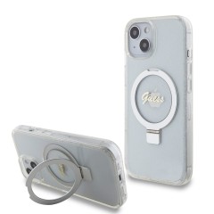 Husa pentru iPhone 15 / iPhone 14 / iPhone 13 - Guess Ring Stand Script Glitter MagSafe (GUHMP15SHRSGSD) - Clear Husa pentru iPhone 15 / iPhone 14 / iPhone 13 - Guess Ring Stand Script Glitter MagSafe (GUHMP15SHRSGSD) - Clear