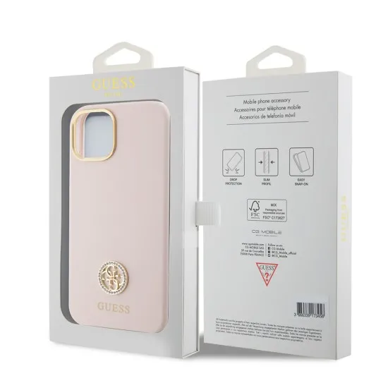 Husa pentru iPhone 15 / iPhone 14 / iPhone 13 - Guess Silicone Logo Strass 4G (GUHCP15SM4DGPP) - Light Pink Husa pentru iPhone 15 / iPhone 14 / iPhone 13 - Guess Silicone Logo Strass 4G (GUHCP15SM4DGPP) - Light Pink