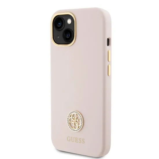 Husa pentru iPhone 15 / iPhone 14 / iPhone 13 - Guess Silicone Logo Strass 4G (GUHCP15SM4DGPP) - Light Pink Husa pentru iPhone 15 / iPhone 14 / iPhone 13 - Guess Silicone Logo Strass 4G (GUHCP15SM4DGPP) - Light Pink