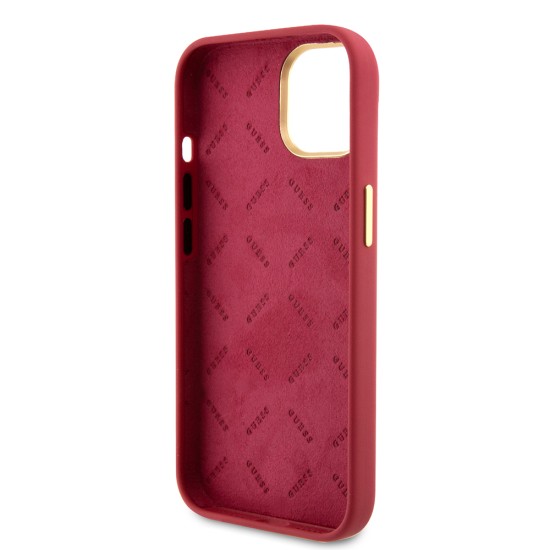 Husa pentruiPhone 15 / iPhone 14 / iPhone 13 - Guess Silicone Script Metal Logo & Frame (GUHCP15SSMBSLM) - Red