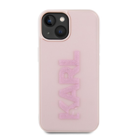 Husa pentru iPhone 15 / iPhone 14 / iPhone 13 - Karl Lagerfeld 3D Design (KLHCP15S3DMBKCP) - Pink Rubber Glitter Logo Husa pentru iPhone 15 / iPhone 14 / iPhone 13 - Karl Lagerfeld 3D Design (KLHCP15S3DMBKCP) - Pink Rubber Glitter Logo