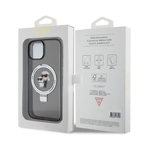 Husa pentru iPhone 15 / iPhone 14 / iPhone 13 - Karl Lagerfeld Hardcase Ring Stand MagSafe (KLHMP15SHMRSKCK) - Karl&Choupette