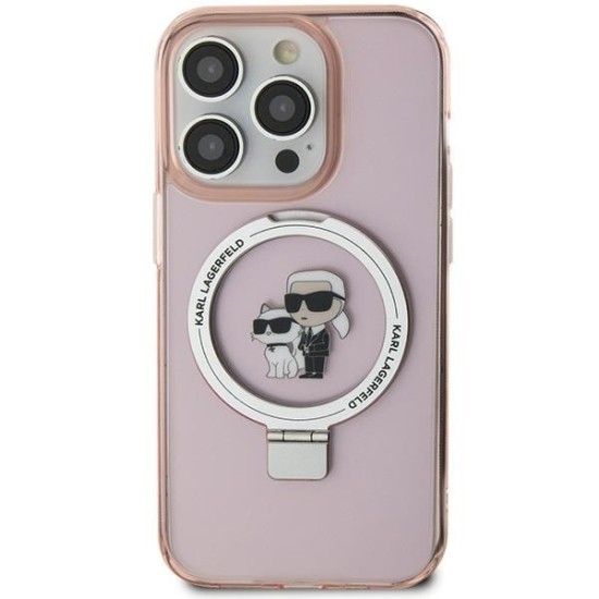 Husa pentru iPhone 15 / iPhone 14 / iPhone 13 - Karl Lagerfeld Hardcase Ring Stand MagSafe (KLHMP15SHMRSKCP) - Pink Karl&Choupette