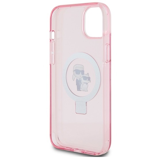 Husa pentru iPhone 15 / iPhone 14 / iPhone 13 - Karl Lagerfeld Hardcase Ring Stand MagSafe (KLHMP15SHMRSKCP) - Pink Karl&Choupette