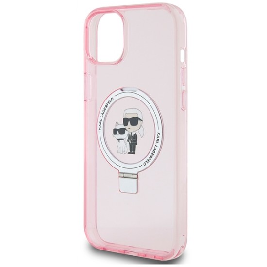 Husa pentru iPhone 15 / iPhone 14 / iPhone 13 - Karl Lagerfeld Hardcase Ring Stand MagSafe (KLHMP15SHMRSKCP) - Pink Karl&Choupette