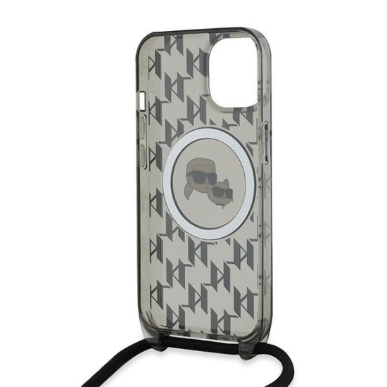 Husa pentru iPhone 15 / iPhone 14 / iPhone 13 - Karl Lagerfeld IML Crossbody MagSafe (KLHMP15SHCKCKLCK) - Monogram Karl&Choupette Head