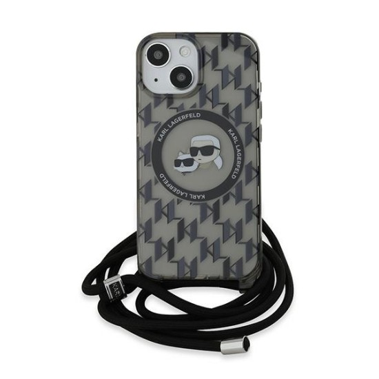 Husa pentru iPhone 15 / iPhone 14 / iPhone 13 - Karl Lagerfeld IML Crossbody MagSafe (KLHMP15SHCKCKLCK) - Monogram Karl&Choupette Head