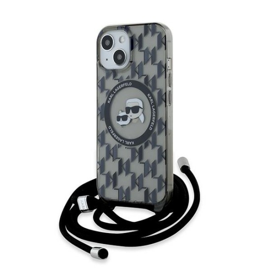 Husa pentru iPhone 15 / iPhone 14 / iPhone 13 - Karl Lagerfeld IML Crossbody MagSafe (KLHMP15SHCKCKLCK) - Monogram Karl&Choupette Head