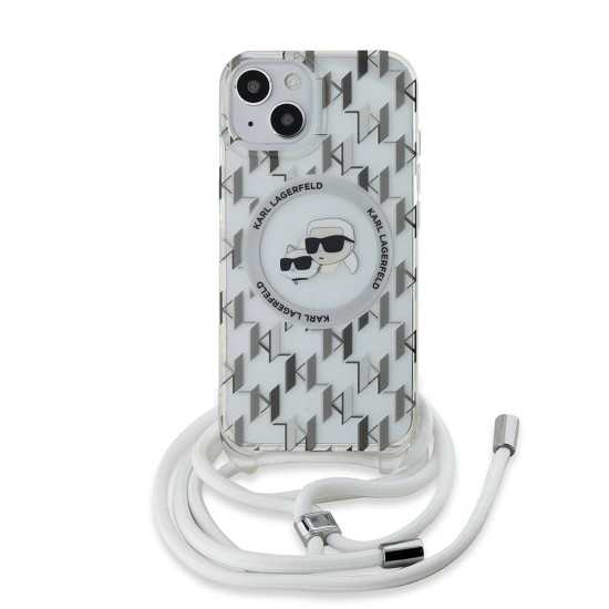 Husa pentru iPhone 15 / iPhone 14 / iPhone 13 - Karl Lagerfeld IML Crossbody MagSafe (KLHMP15SHCKCKLCT) - Clear Mono Karl&Choupette