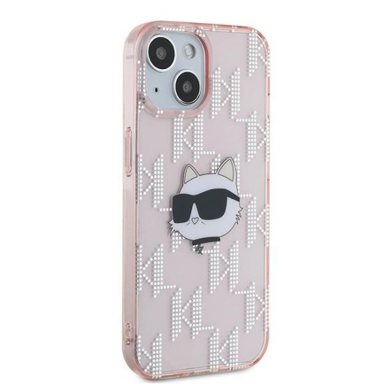 Husa pentru iPhone 15 / iPhone 14 / iPhone 13 - Karl Lagerfeld IML Luxury (KLHCP14SHKLPCHP) - Pink Choupette Head&Monogram