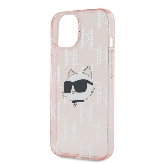 Husa pentru iPhone 15 / iPhone 14 / iPhone 13 - Karl Lagerfeld IML Luxury (KLHCP14SHKLPCHP) - Pink Choupette Head&Monogram