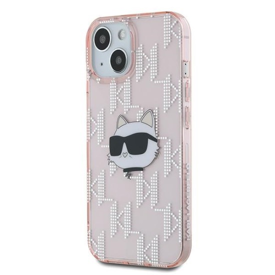 Husa pentru iPhone 15 / iPhone 14 / iPhone 13 - Karl Lagerfeld IML Luxury (KLHCP14SHKLPCHP) - Pink Choupette Head&Monogram